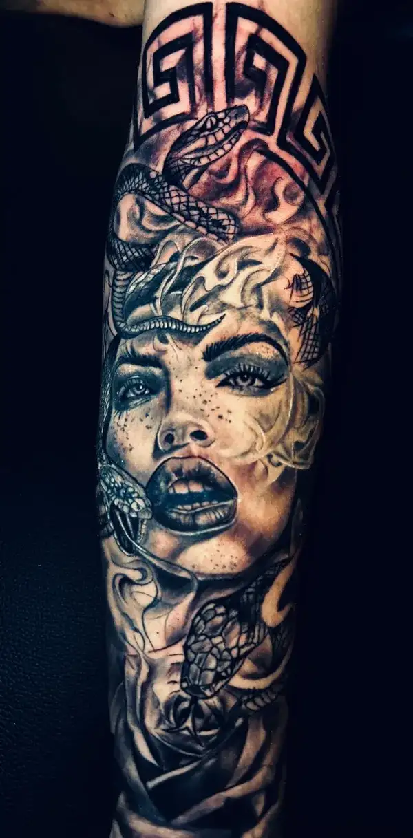 Black and Gray Medusa Tattoo